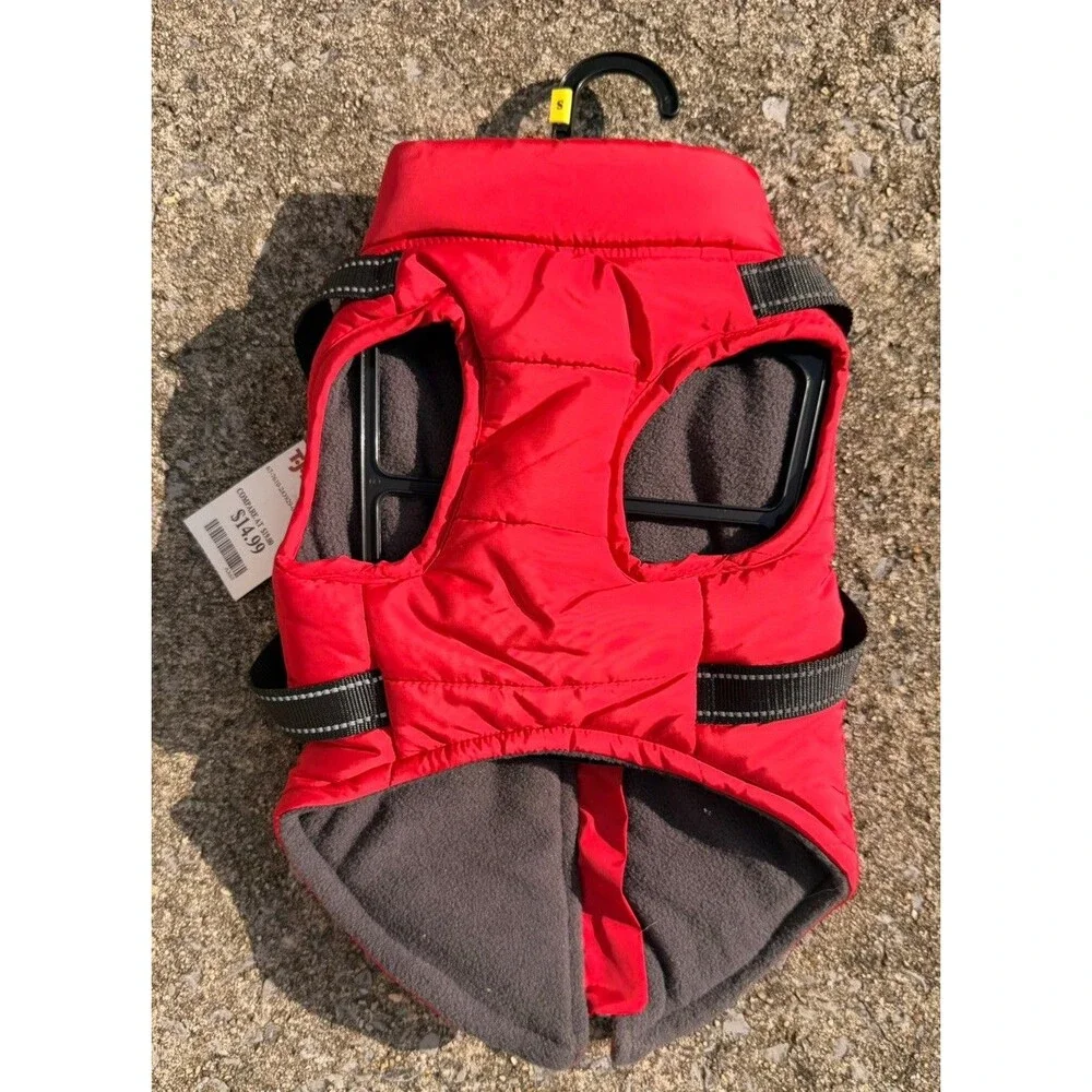 Nautica Pet Red Dog Coat/Jacket w/ Built-In Harness, Size S, Polyester Hydrofuge